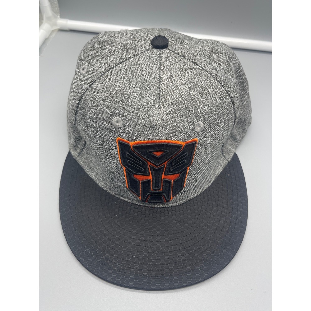 Transformers Autobot Grey Black Orange Flat Brim Snapback Hat S/M‎ 2014 Hasbro
